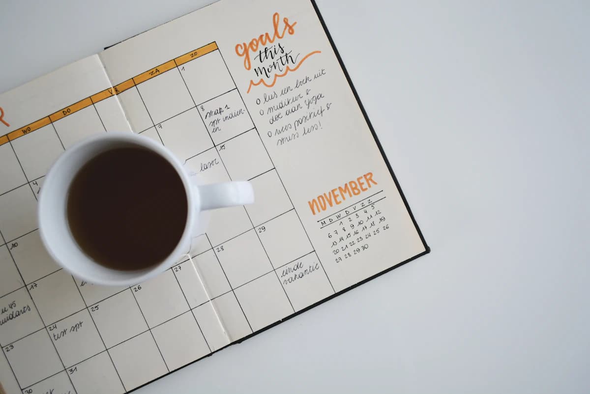 Lifestyle coach en cliënt bekijken samen een tijdlijn met sessies tijdens een coachingtraject